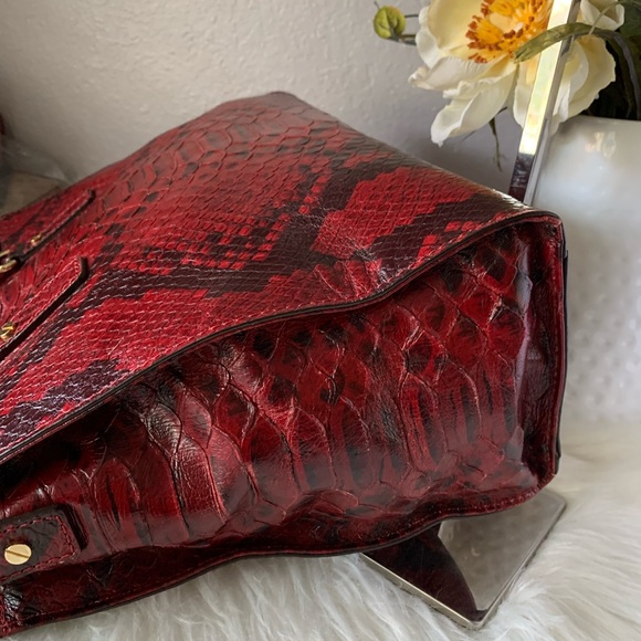 Michael Kors Red Leather Hamilton Tote Bag Large Exotic Python Purse - Picture 8 of 16